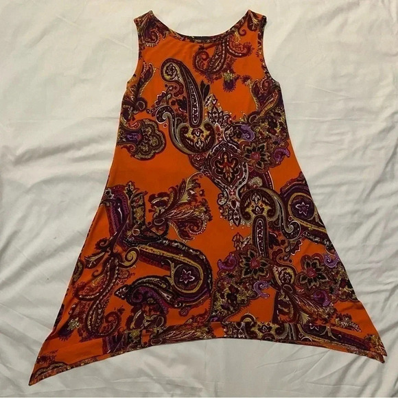 ALICIA HOLLEN ORANGE PAISLEY MIDI  DRESS Small orange - Picture 1 of 5